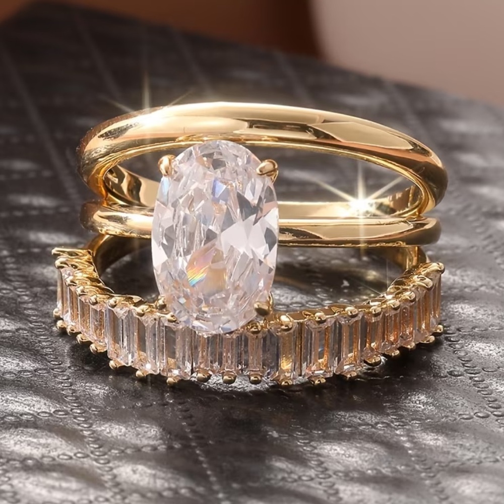 Gold Stackable Engagement Ring Set Size 7 - Picture 3 of 15